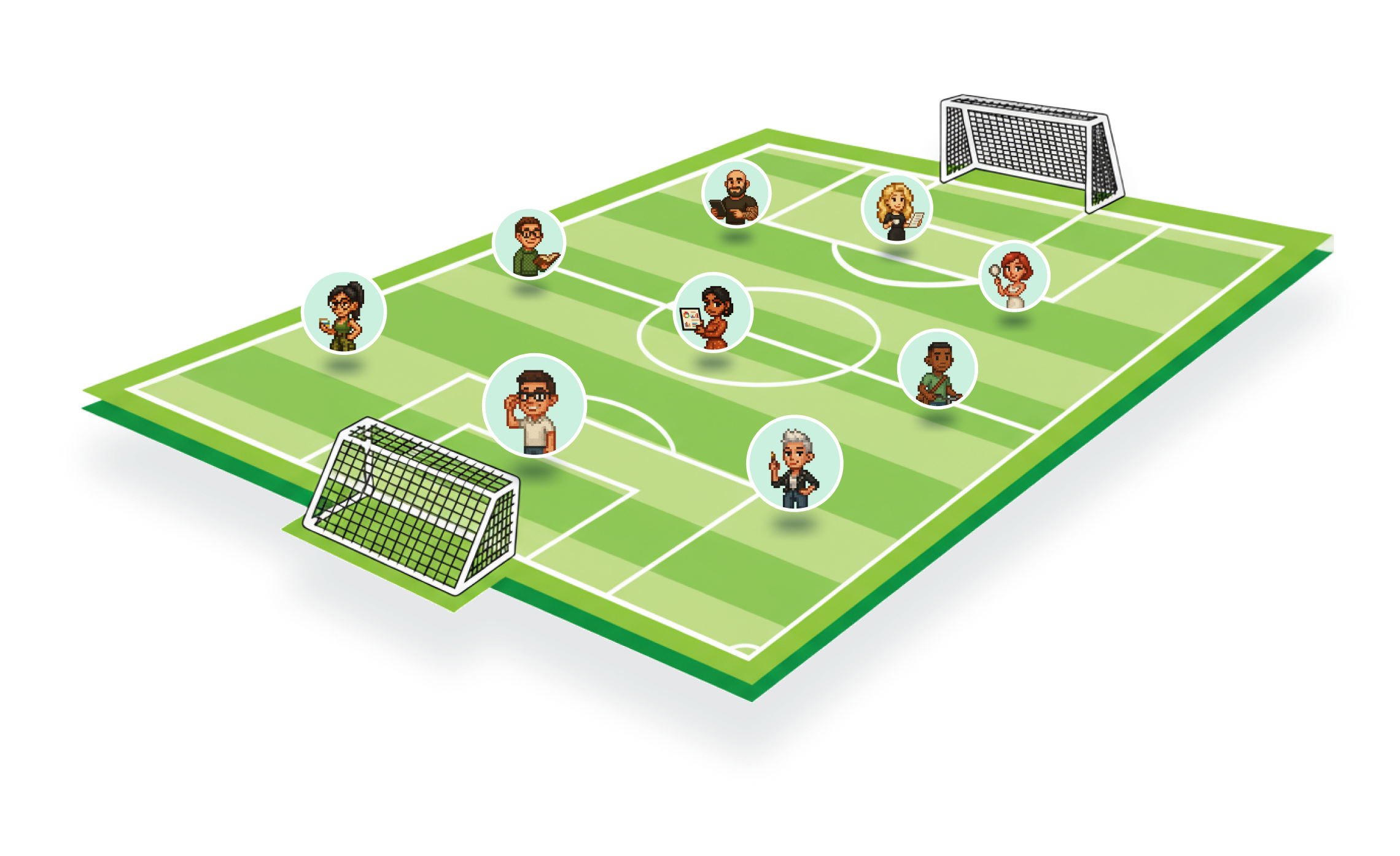 La squadra di agenti su un campo da calcio